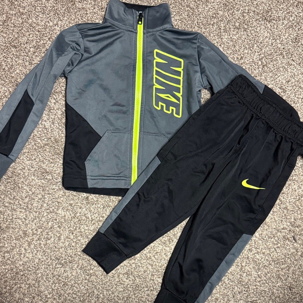 Nike Black and Gray Tracksuit with Neon Highlights Boys 2T